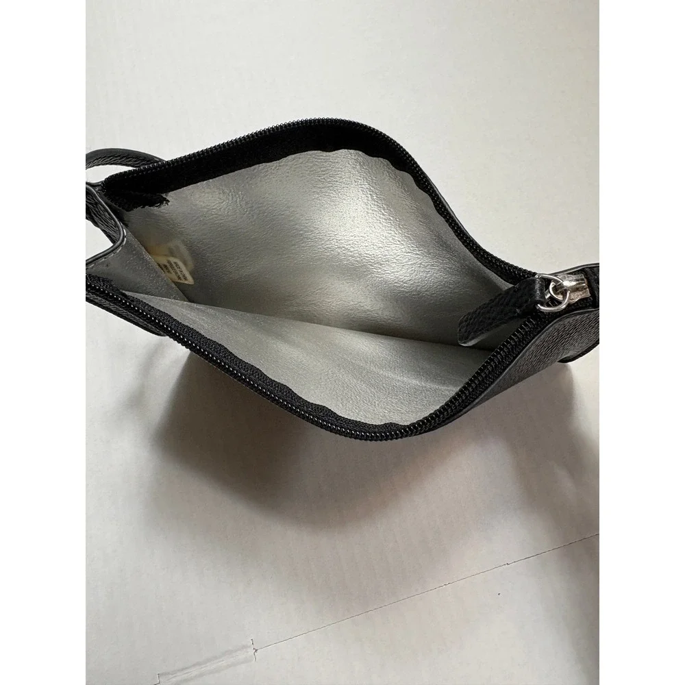 Calvin Klein Wristlet Pouch Black Pebble Faux‎ Leather Silver Logo H7DCZ6WF Chic